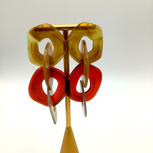 Zara Acrylic Beige And Orange Long pierced Earrings - Picture 2 of 4